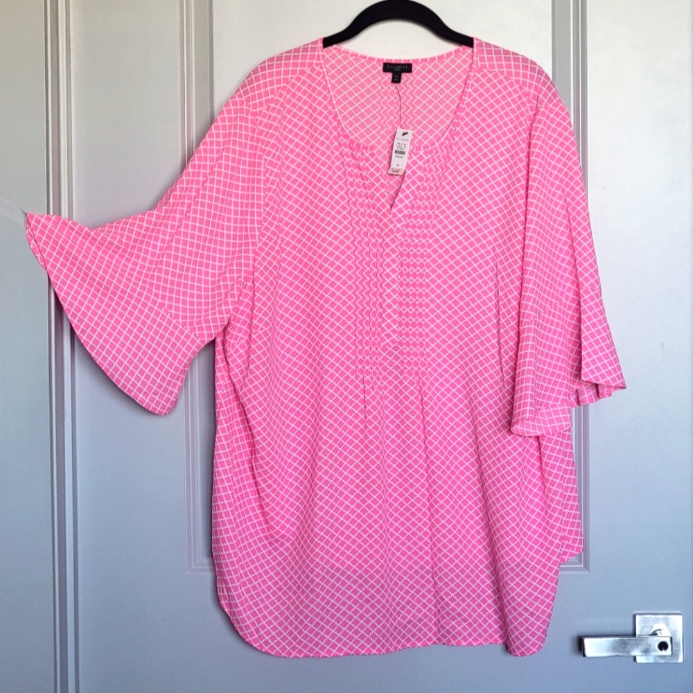 NWT Talbots pink and white 3/4 flutter sleeve blouse Sz 3x
